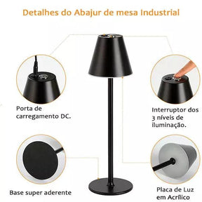 Luminária de Mesa LED Sem Fio Recarregável USB